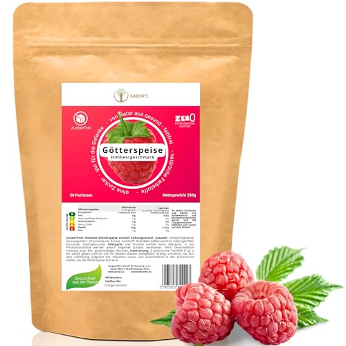 SANSEI Götterspeise 350g bis zu 50 Portionen - Zuckerfrei, Glutenfrei, ohne Fett, keine Kohlenhydrate (Himbeere)