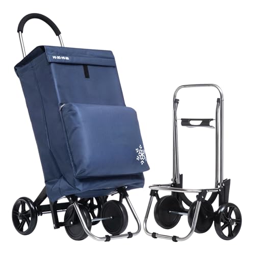 Carrito de Compra Plegable con Bolsa Térmica Impermeable y 4 Ruedas,Ligero, 94x44x38cm,40 litros,Resistente y Reutilizable,Plegable, 4 Ruedas de Alta Resistencia.(Gris (CARRO COMPRA J001 AZUL.)