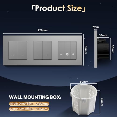 BSEED Doppel Smart Lichtschalter mit WIFI Dimmer Schalter, LED Dimmschalter Unterputz, Kompatibel mit Alexa&Google Home, PC Rahmen,Smarte Zeitpl&auml;ne,2 Fach 1 Weg,Grau(Neutralleiter Erforderlich)