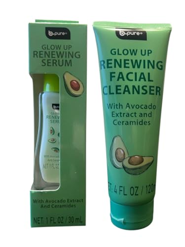 Glow up Renewing serum and Renewing Facial Cleanser with Avocado extract ceramides 1 and 4 FL OZ