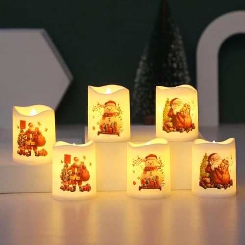 6 velas de Navidad sin llama con luces LED con temática navideña que funcionan con pilas para decoraciones navideñas de festivales