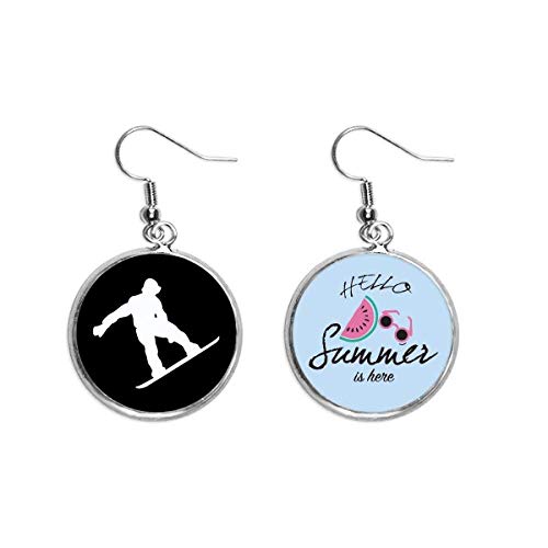 Pendientes de sandía verano con silueta de skate sport negro