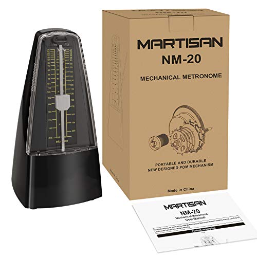 MARTISAN Métronome Mécanique Traditionnel avec Minuterie et Tempo Précis Pour Guitare, Piano, Guitare Basse, Tambour, Violon et Autres Instruments, Noir