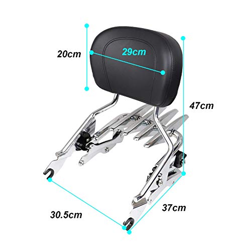 DSISIMO Chrome Detachable Upright Passenger Backrest Sissy Bar With Pad + Stealth Luggage Rack And 4 Point Docking Hardware Kits Fit For Touring Street Glide Road King 2014-2020