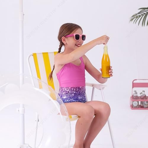 Image of Funnycokid Girls Bathing Suit 1 Piece Swimsuit Glitter Print Cover up 8 9 Years Kid Purple Pink Size 8-9