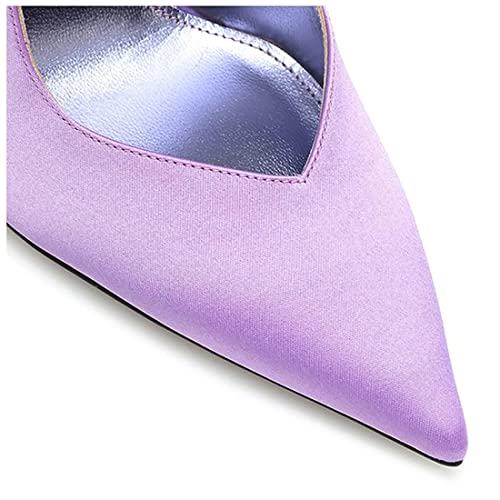LEMUTISME Women's Sexy Pointed Toe Pumps Summer Lace-up Satin Stiletto High Heels Dressy Slingback Shoes for Party Evening3