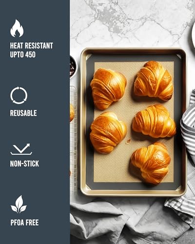 Image of Silicone Baking Mat - 3 Pack Reusable Silicone Baking Sheet Liner for Oven - Half Sheet Nonstick Mat 16.5 inchx11.6 inch for Bread, Dough, Macaron, Cookie Cooking Liners for Kitchen Counter Bakery Supplies