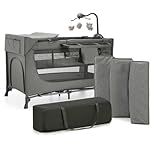 Kinderkraft JOY 2 ACC 2-in-1 Travel Cot for Baby up to 25 kg, Quick and Easy Folding, Includes Crib Carousel with Toys, Diaper Racks and Changing Mat, Carry Bag, Grey
