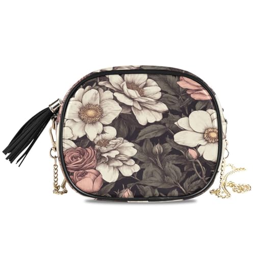 ALAZA Women's Vintage Roses and Flower PU Leather Crossbody Bag Shoulder Purse with Tassel