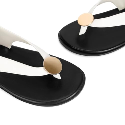 Image of Flat Sandals for Women Strappy Sandals Comfortable Dressy Beach Flip Flop Slides Thong Sandals for Women with Metal Circular