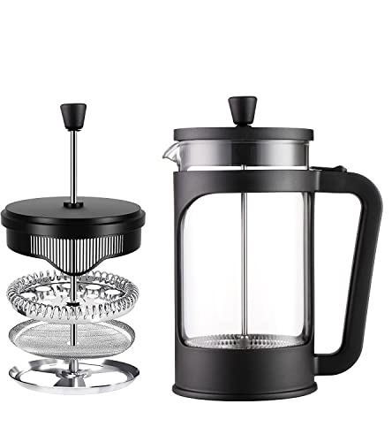 Miniatura 4 de Vier - Cafetera Tetera De Prensa Francesa De 1 Litro 34 Oz. Vidrio Borosilicato Resistente Al Calor. Filtro Acero Inoxidable Y Cubierta Negra.