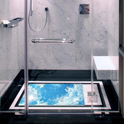 Tapis de bain antidérapant PVC bleu ciel format extra long - 7