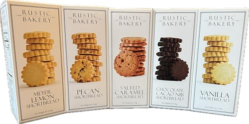 Rustic Bakery Short Bread Variety Cookie Bundle of 5 (Lemon | Pecan | Salted Caramel | Chocolate Cacao Nibs | Vanilla