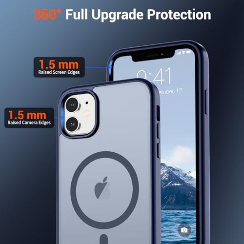 Image of SUPFINE Magnetic for iPhone 11 Phone Case(Compatible with MagSafe)(Military Grade Drop Protection) Translucent Matte Shockproof Phone Cover, Navy Blue