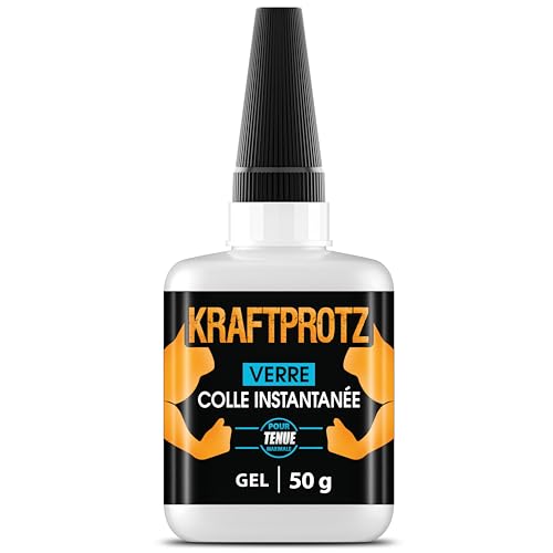 #rémunéré #Amazon<br>Colle gel verre extra forte - KRAFTPROTZ 50 g - colle transparente & resistante a l'eau pour miroir fenetre & acrylique - sans coulure embout aiguille - superglue verre XXL durable