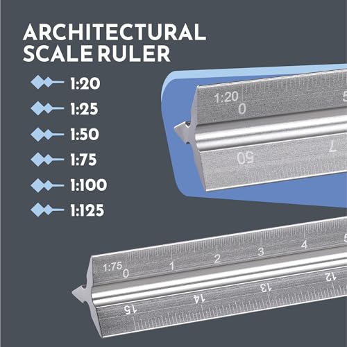 Wintex Dreikantmaßstab Silber - Hochwertiges Aluminium Lineal 30 cm - Präzise Messungen dank Laser-Cut - Rutschfestes Metalllineal - Maßstab Lineal - Mit Aufbewahrungstasche