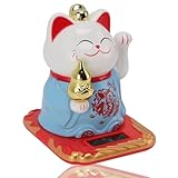 Jwthee Winkende Glückskatze mit Arm, Solar-Glückskatze, viel Glück, Reichtum, einladende Katzen, niedliche Winkekatze, glückliche Feng-Shui-Katze, glückliche chinesische Katze für (Blau)