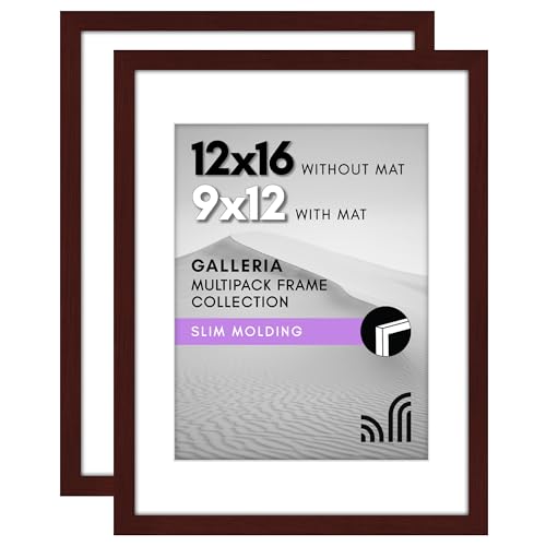Americanflat 12x16 Picture Frame 2-Pack - Matted to 9x12 - Mahogany
