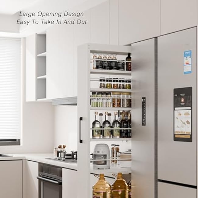 Slim Rolling Storage Cart - Galvanized Steel Space-Saving Floor-Standing Narrow Cabinet for Small Spaces Ideal Next to Fridge (154.5x55x25cm)-8T6hGbjV