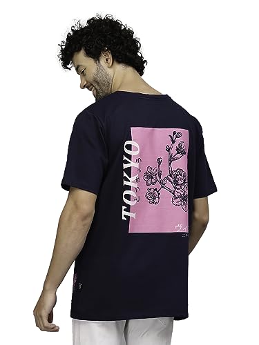 Image of Rigo Back Printed Half Sleeves Round Neck Oversized T-Shirt for Men | Drop Shoulder T-Shirt for Men | Loose Baggy Fit T-Shirt for Men