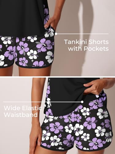 Image of Summer Mae Blouson Tankini Swimsuits for Women 2026 Tummy Control Two Piece Bathing Suits with Sporty Pockets Swim Shorts