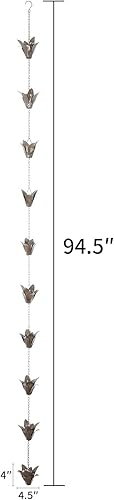 Miniatura 6 de DUSVALLY Cadena de lluvia, cadena de lluvia de flores de metal de 7.88 pies, repuesto funcional y decorativo para canaletas, ajustable, plata antigua