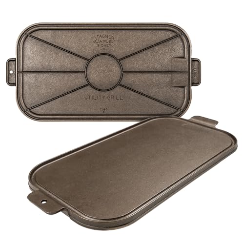 Wagner Cast Iron Griddle – 1950 Vintage Reissue in Wooden Box – Double Burner Griddle for Stovetop & Outdoor Cooking – Pre-Seasoned Cast Iron – Handcrafted in USA – Naturally Nonstick view 2