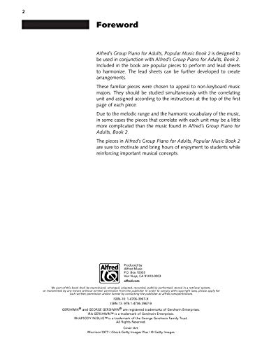 Alfred's Group Piano for Adults -- Popular Music, Bk 2: Solo Repertoire and Lead Sheets from Movies
