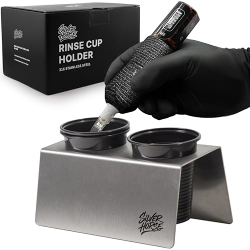 Tattoo Rinse Cup Holder Stand - Heavy Tattoo Water Cup Stand, Anti-Spill Tattoo Cup Holder, Medical Stainless Steel Professional Tattoo Supplies Accessories for Tattoo Artists (DOUBLE CUP STAND)