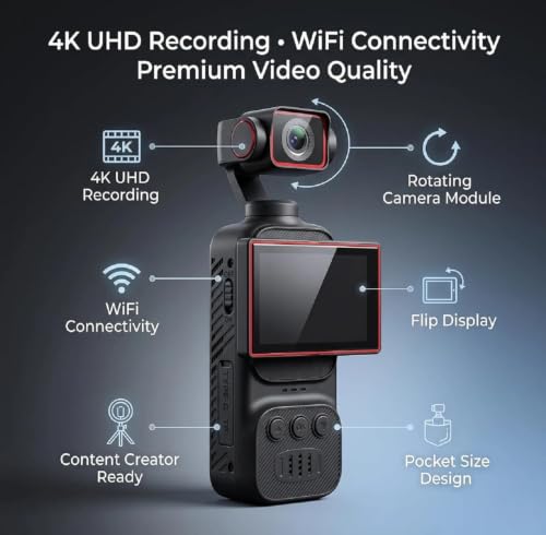 Image of Display Series HD Rotating Handheld Action Camera with 2.78 Inch Display for Vlogs Sports and Action Camera Black