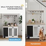 PawHut Hundekäfig für Zuhause, Hundebox mit 3 Türen, Haken, Hundehaus mit Radiergummi, Schreibtafel, Aufbewahrungsregal für Spielzeug, für große Hunde, Weiß