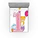 Ambesonne 1st Birthday Fitted Sheet, Cartoon Girl and Party Cake with Candle Teddy Bear Print, Bed Cover with All-Round Elastic Deep Pocket for Comfort, Queen Size, Pale Pink Hot Pink