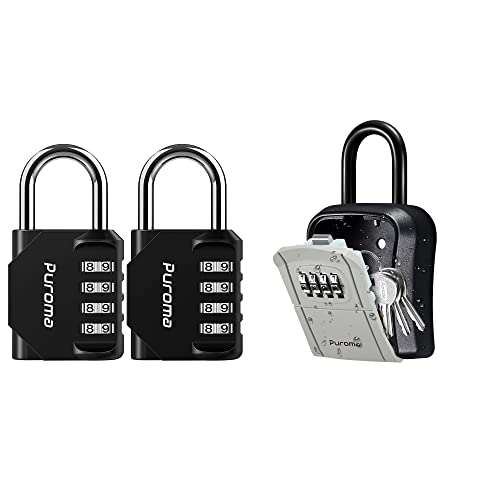 Puroma 2 Pack Combination Lock 4 Digit Outdoor Waterproof Padlock, And Key Lock Box, Portable Combination Lockbox Wall-Mounted Key Storage Box #TOP23