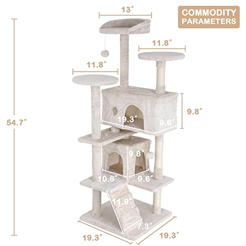 Árbol para Gatos Indoor 54 Pulgadas con 3 Plataformas y 2 Condos Beige miniatura 5