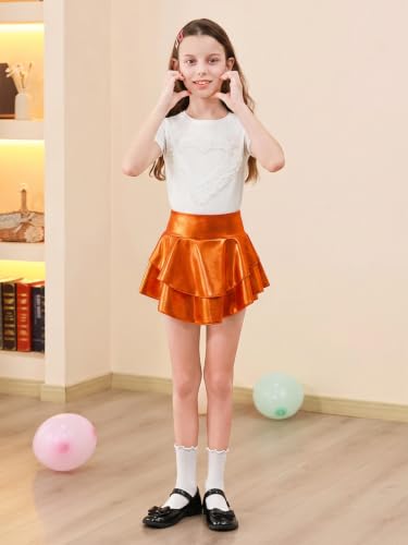 Image of Haloumoning Girls Metallic Skater Skort Kids Shiny Scooter Skirt 4-14 Years | High Waisted, Dance Skorts