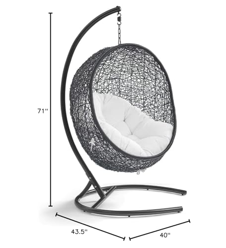 Modway Encase Wicker Rattan Outdoor Patio Porch Lounge Egg Swing Chair with Stand in White