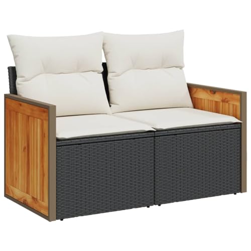 vidaXL Gartensofa mit Kissen 2-Sitzer, Sofa mit Staufach unter Sitzfläche, Terrassensofa mit abnehmbarem waschbarem Bezug, Gartenmöbel Terrassenmöbel, Schwarz Poly Rattan