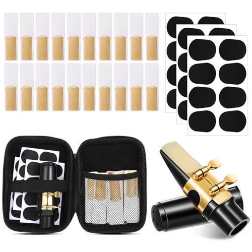 HANLANXUE 49 Pcs Alto Saxophone Mouthpiece Kit, Includes Gold Sax Ligature, Saxophone Mouthpieces, Plastic Cap, 21 Sax 2.5 Reeds, 24 Mouthpiece Pads, 1 EVA Storage Case for Alto Sax Parts Accessories