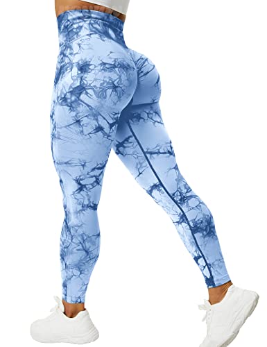Voyjoy Tie-Dye Leggings For Women High Waisted Yoga Pants, Seamless Leggings Smile Contour High Waist Yoga Pants (#1 Light Blue, Large) #TOP13