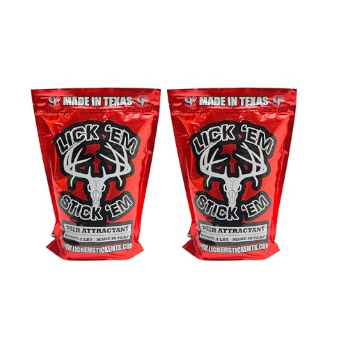 Lick Em Stick Em Deer Attractant | Natural Long-Lasting Powder for Year-Round Hunting and Wildlife Tracking | Nutrient-Rich Deer Lure | 4lb Bag | 2 Pack
