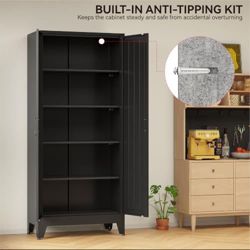 Image of COFaR 71 inch Black Metal Storage Cabinet for Office, Garage and Utility Room