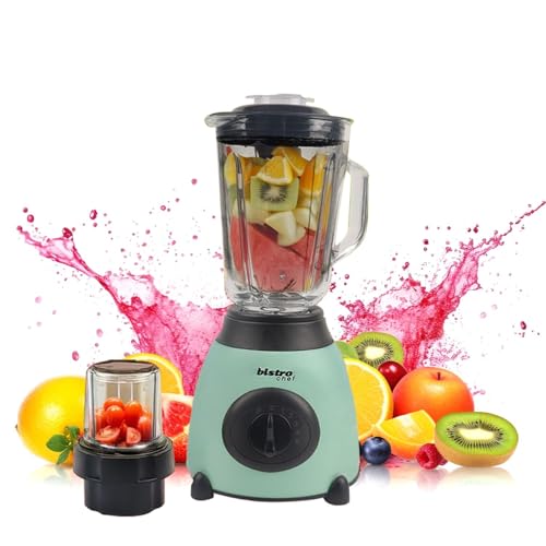 Bistro Chef 2-in-1 Ice Nuts Crushing Mixer Blender 850W, Professional Handheld Blender for Kitchen Ice Crusher, Smoothies, Fruit Juice, Shake, Made from Glass & Stainless Steel (Green)