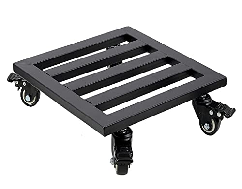 Square Plant Pot Stand Steel with Wheels, Heavy Duty Moveable Flower Rolling Caddy Black 12 inch, Metal Wheeled Coaster with 4 Brakes Outdoor Indoor