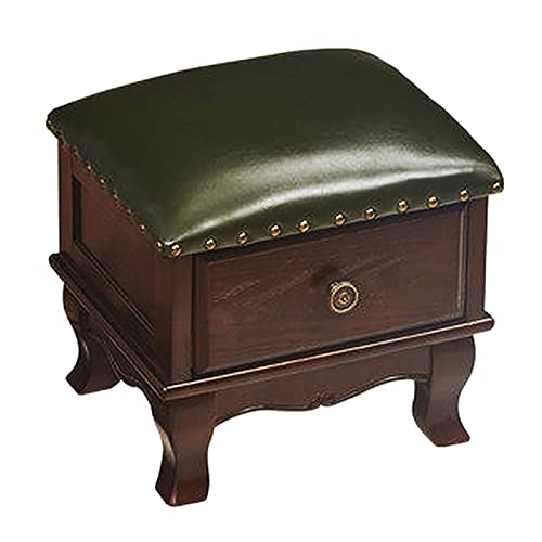 SAeWare Solid Wood Storage Ottoman Footstool with Drawer,Small Foot Rest