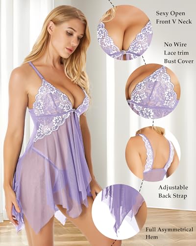 Image of ADOREJOY Women Lingerie Babydoll Front Closure Mesh Lace Chemise Sleepwear Nightie