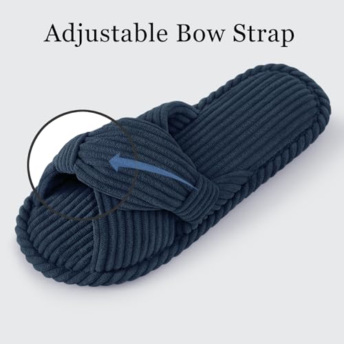 Image of Evshine Summer House Slippers for Women Corduroy Cross Bow Indoor Slippers Open Toe Slip On Bedroom Shoes with Memory Foam