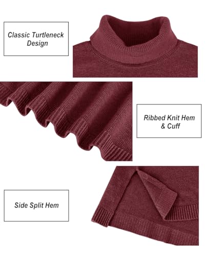 Image of CARCOS Plus Size Sweaters for Women Solid Turtleneck Sweater Long Sleeve Pullover Tops Casual Split Hem Knit Shirts