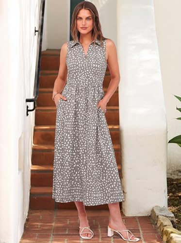 Image of ANRABESS Womens Casual Dress Summer Sleeveless V Neck Sundress Aline Flowy Beach Maxi Dresses Travel 2026 Vacation Outfits