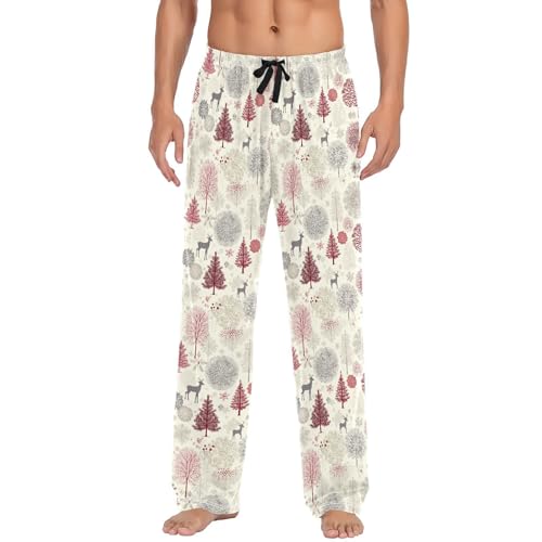 Trees and Deers Men's Pajamas Pants Cotton Sleep Bottoms Pants Lounge Sleepwear - S2