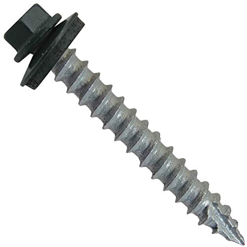 #14 Metal Roofing Screws (250) Screws x 2" Hartford Green Hex Head Sheet Metal Roof Screw. Self Starting/Tapping Metal to Wood Sheet Metal siding Screws - EPDM Washer. for Corrugated Roofing